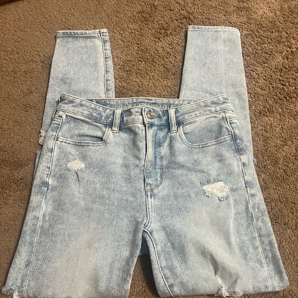 American Eagle Outfitters Light Blue Denim Overalls